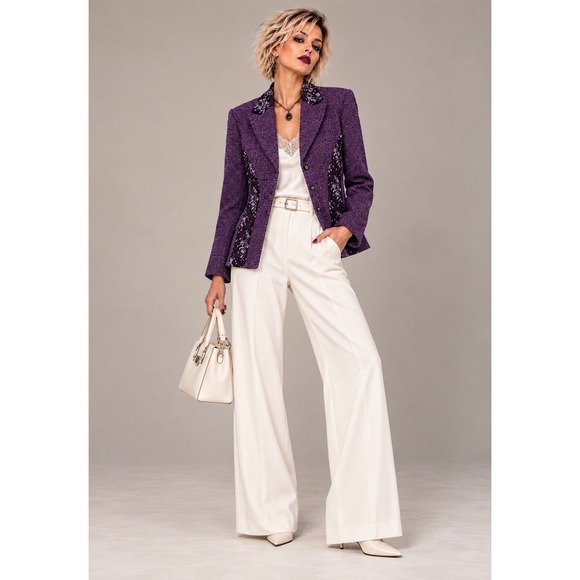 Harve Benard Jackets & Blazers - Harvé Benard 10P Purple Wool Tweed Jacket Floral Panels Petite